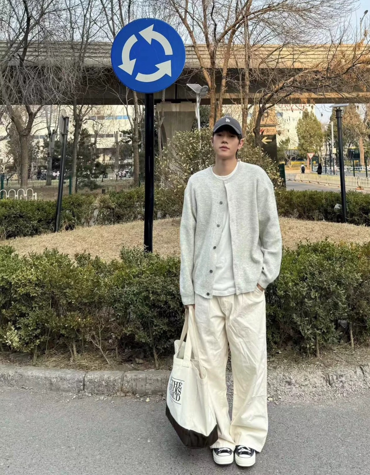 灰色慵懶風開衫圓領針織外套