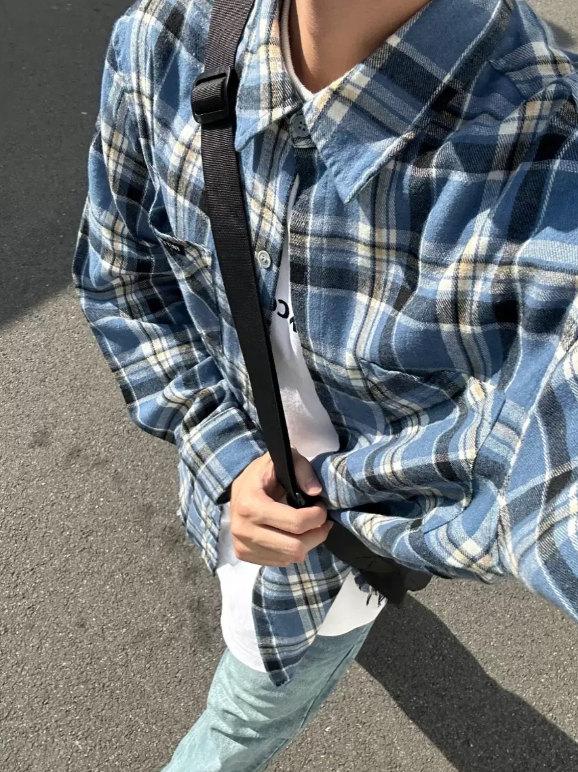 美式復古藍色格子襯衫