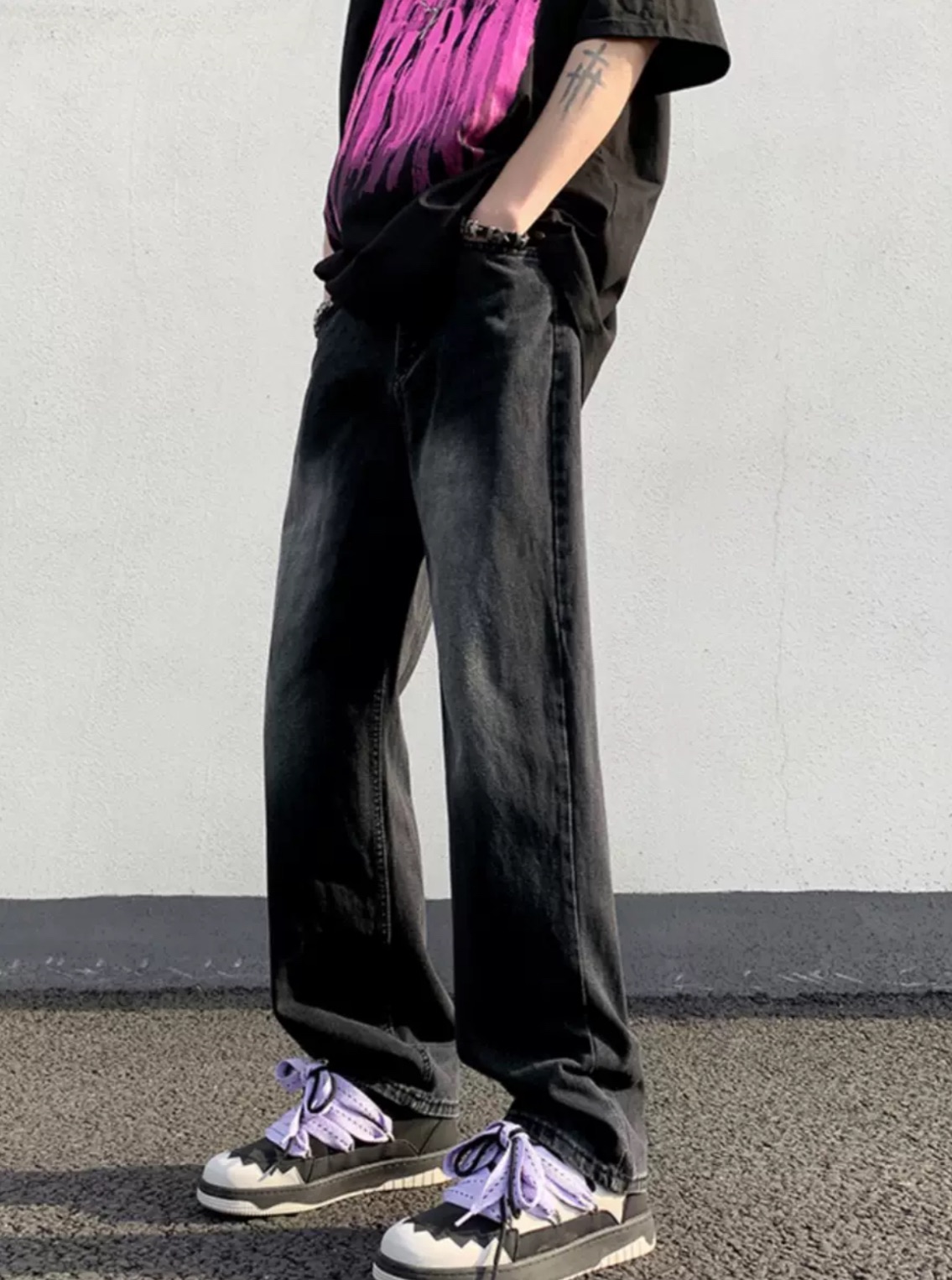 美式復古直筒水洗牛仔褲