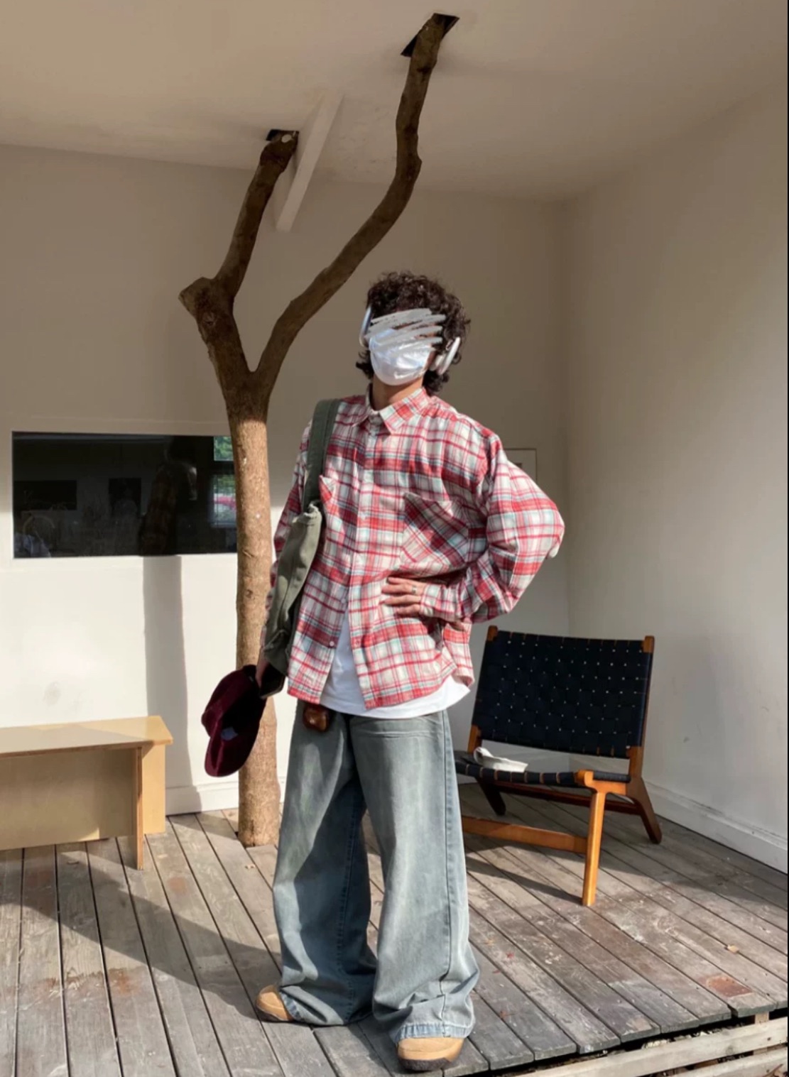 美式復古格子紅色襯衫