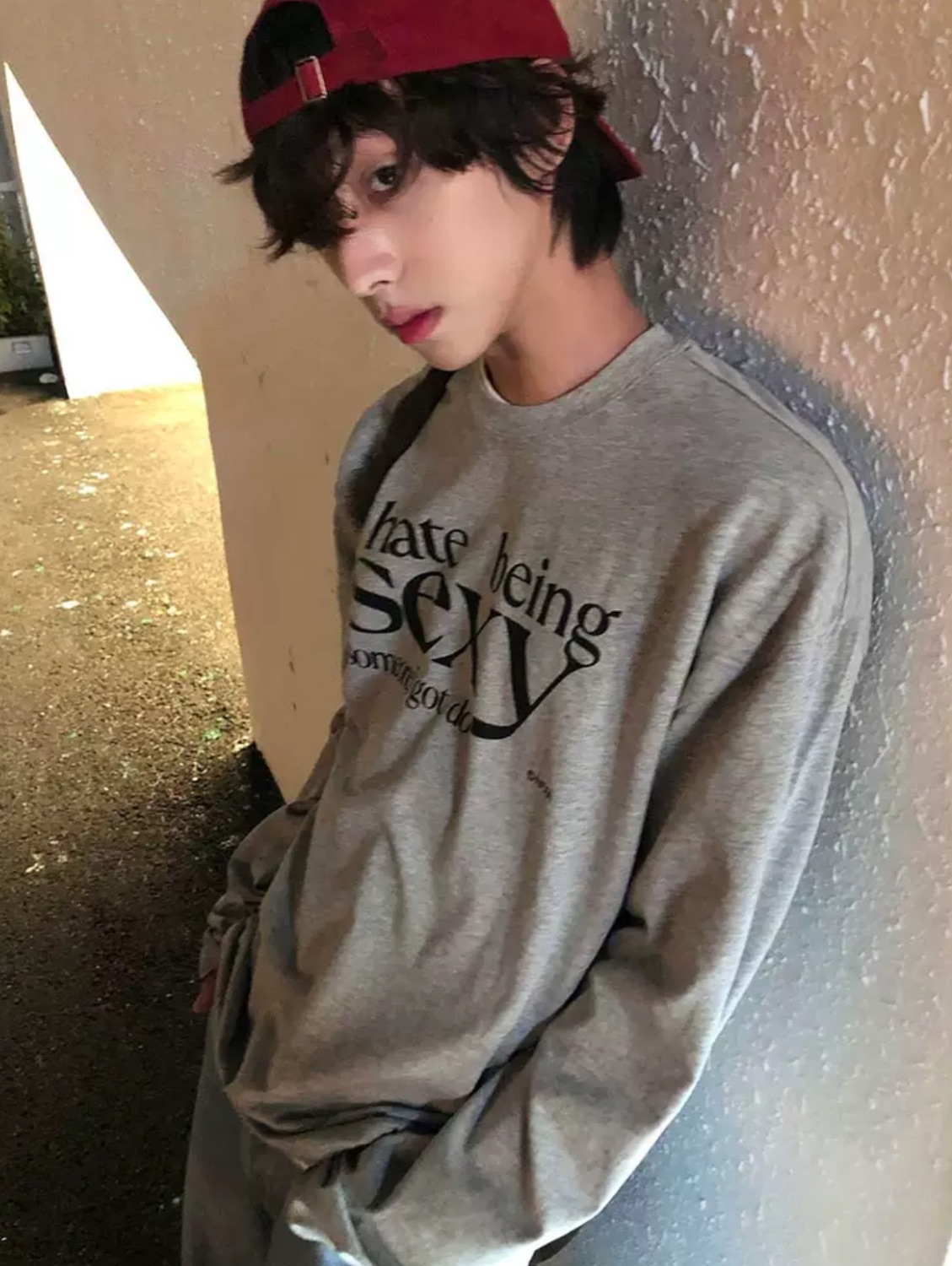 韓版灰色印花長袖T恤