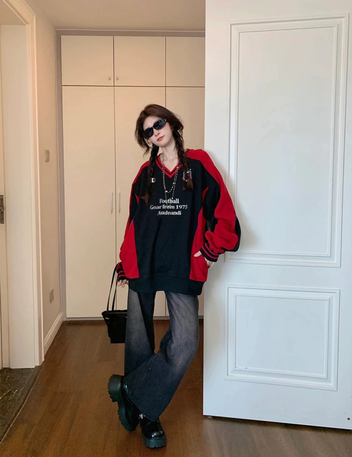 美式街頭運動拼接字母衛衣