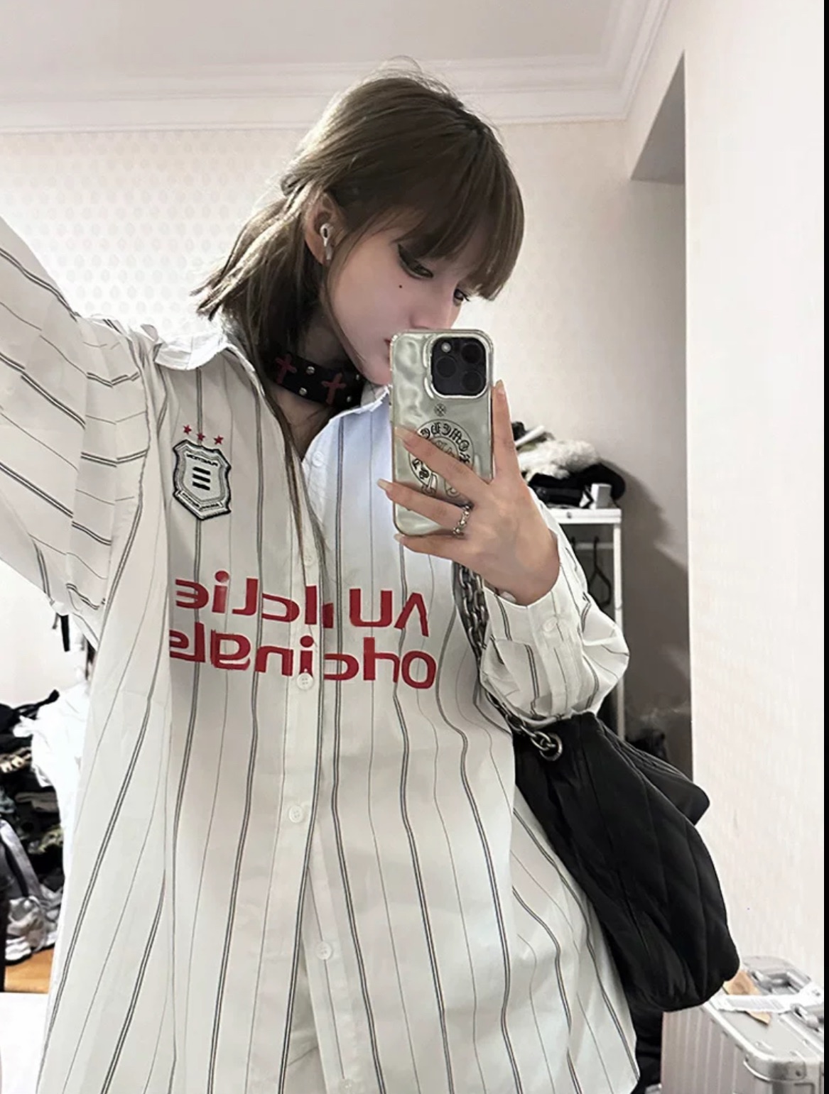 美式復古條紋長袖襯衫