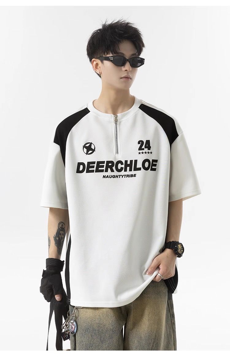 美式運動半拉鏈T恤（無領）_msc001-1