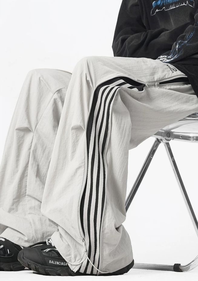 美式拉鏈條紋運動傘兵褲_msp001