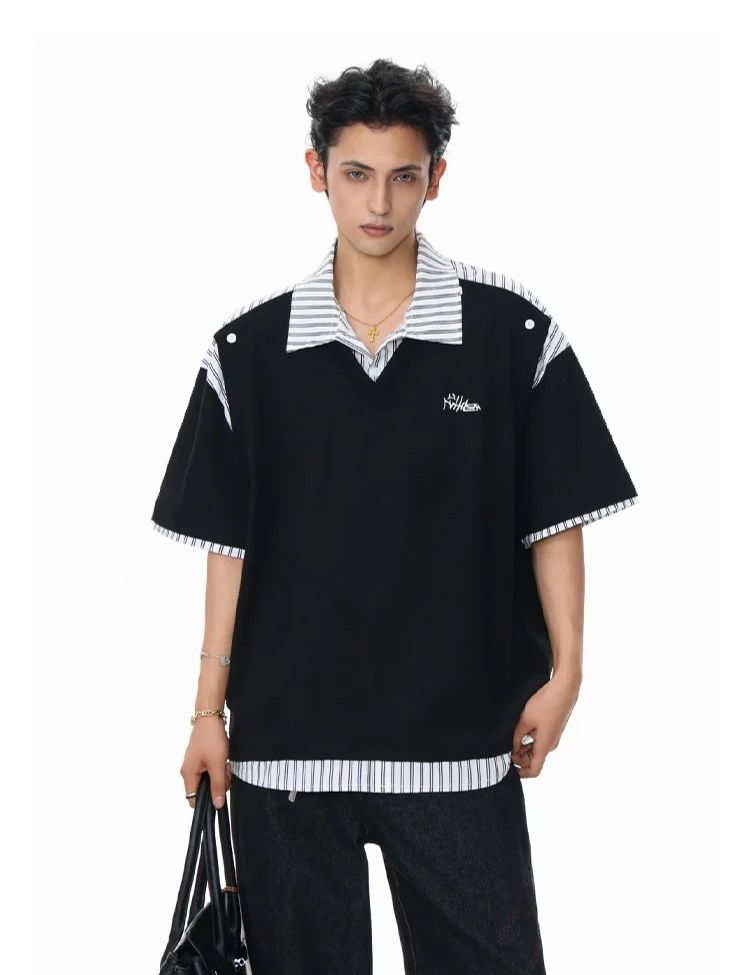 美式結構設計假兩件polo衫_msc005