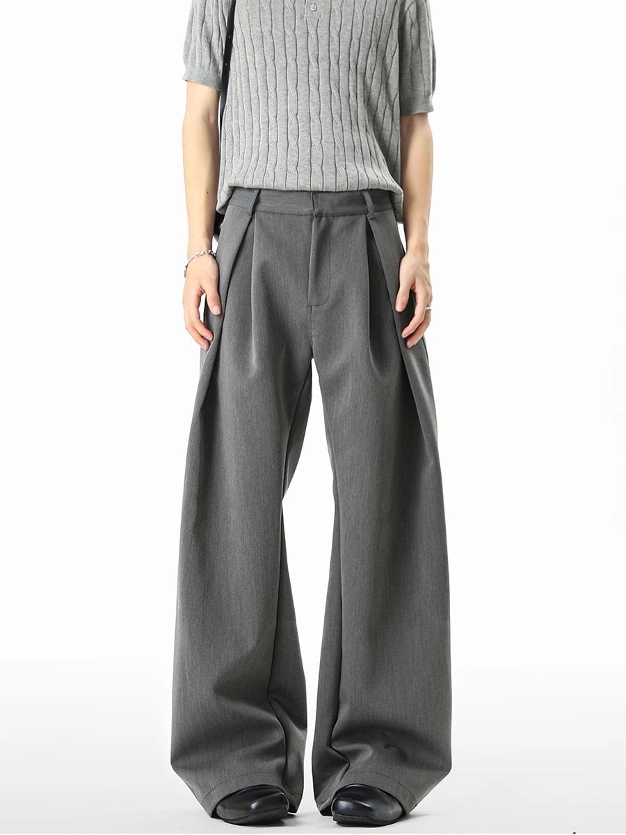 高級感灰色打褶彎刀西裝褲_msp004