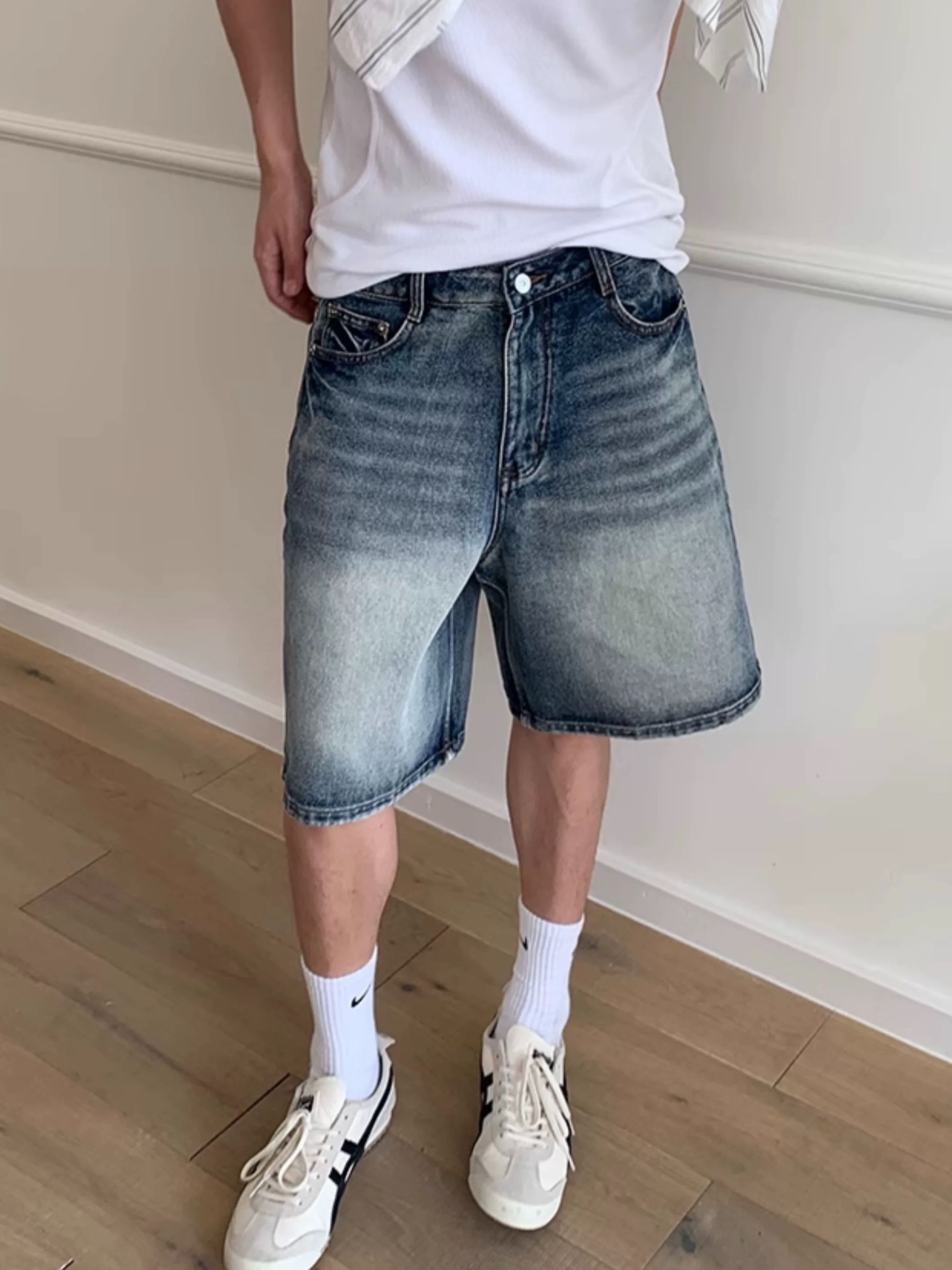 美式復古水洗做舊牛仔五分褲_msp005