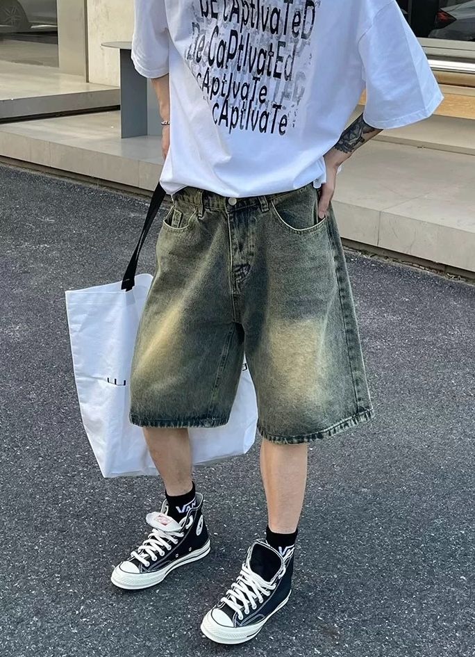 美式復古做舊廢土風牛仔五分褲_msp006