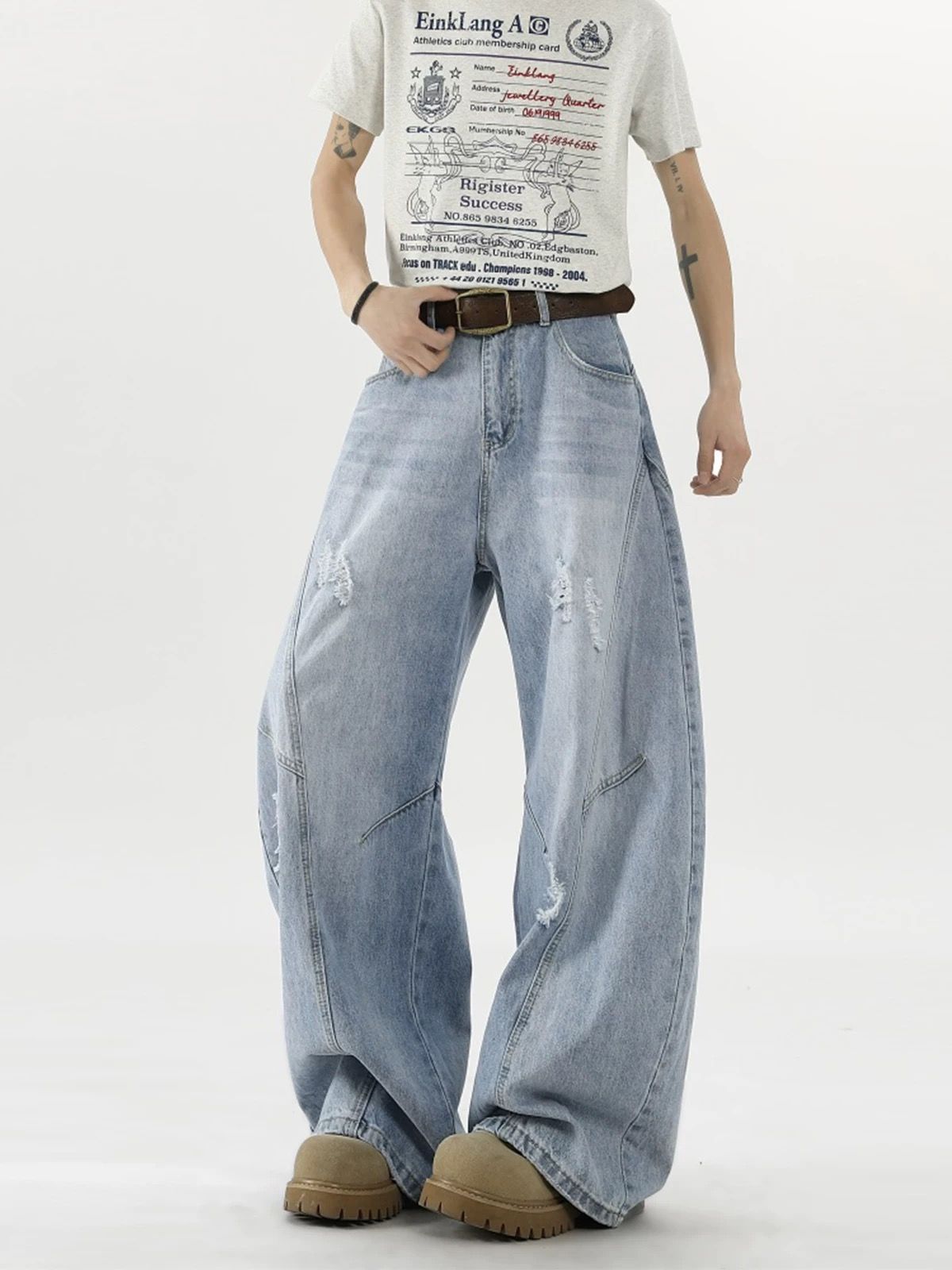 美式復古破洞彎刀牛仔褲_msp010