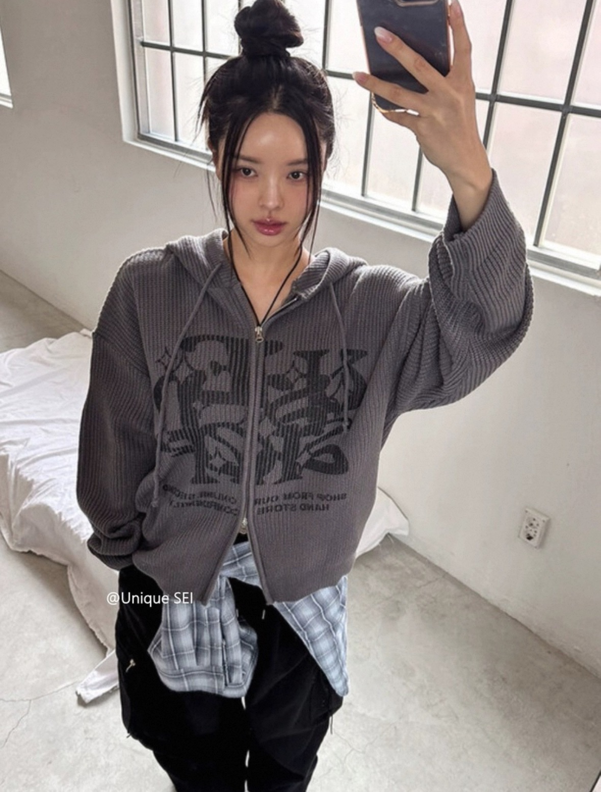 街頭字母印花針織連帽外套