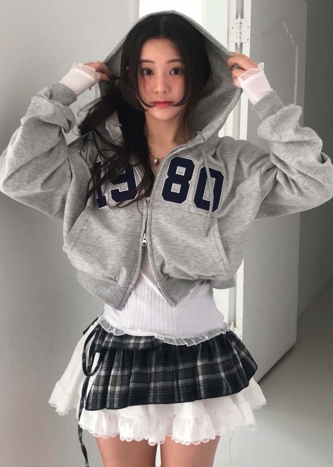 短版雙拉鍊連帽外套