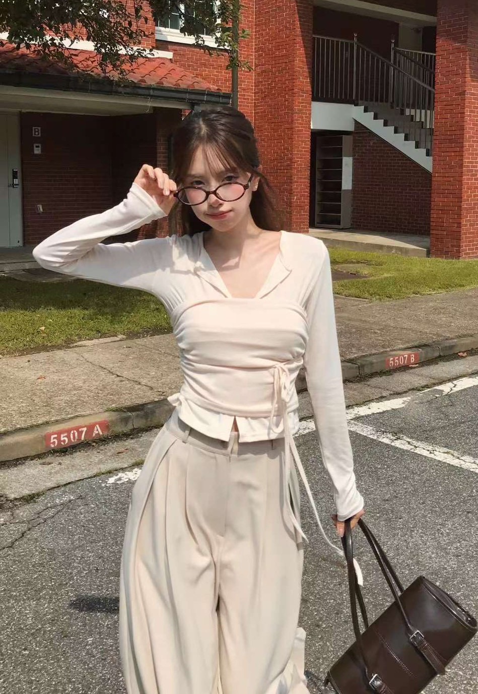 綁帶背心+鈕扣上衣set