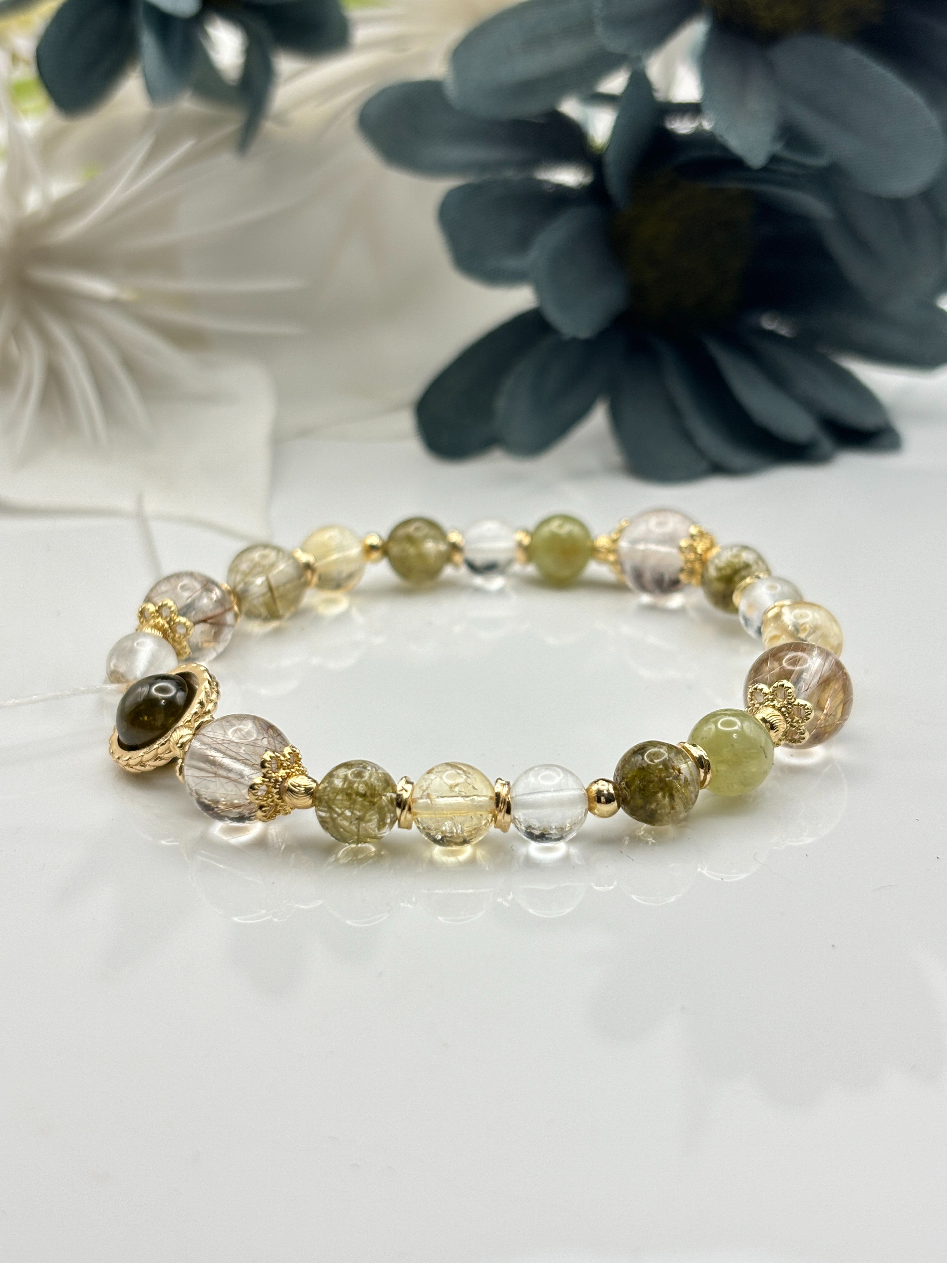 碧澤🌿事業運、招正財、增強運氣、事業運、實現願望、平和心境、新轉機｜綠碧髮｜沙弗萊｜黃水晶｜白水晶｜白兔毛｜設計款