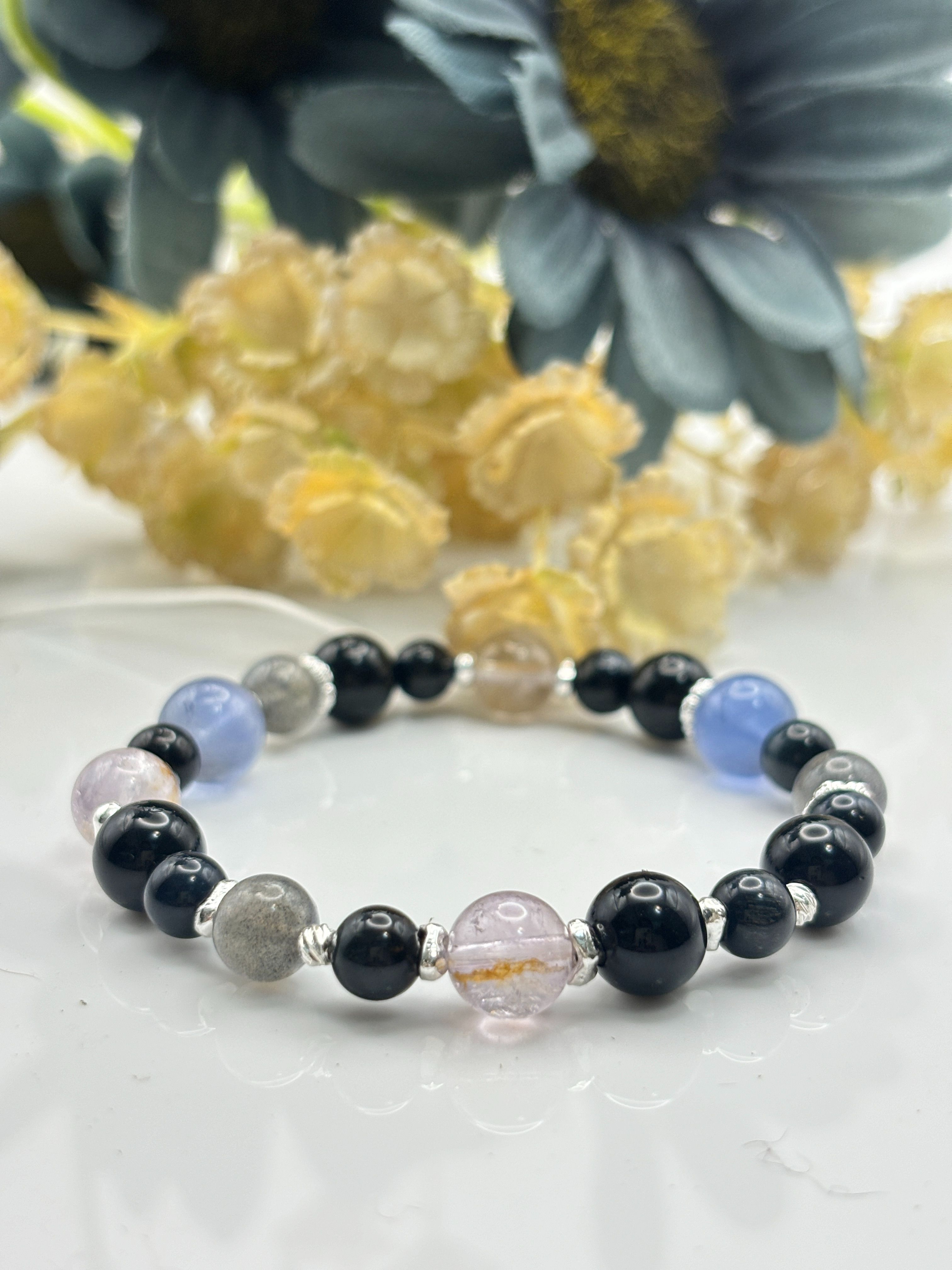 A moment🍄午夜餘光｜骸骨閃靈｜拉長石｜黑曜石｜藍虎眼｜藍螢石｜手鏈手串設計｜設計款