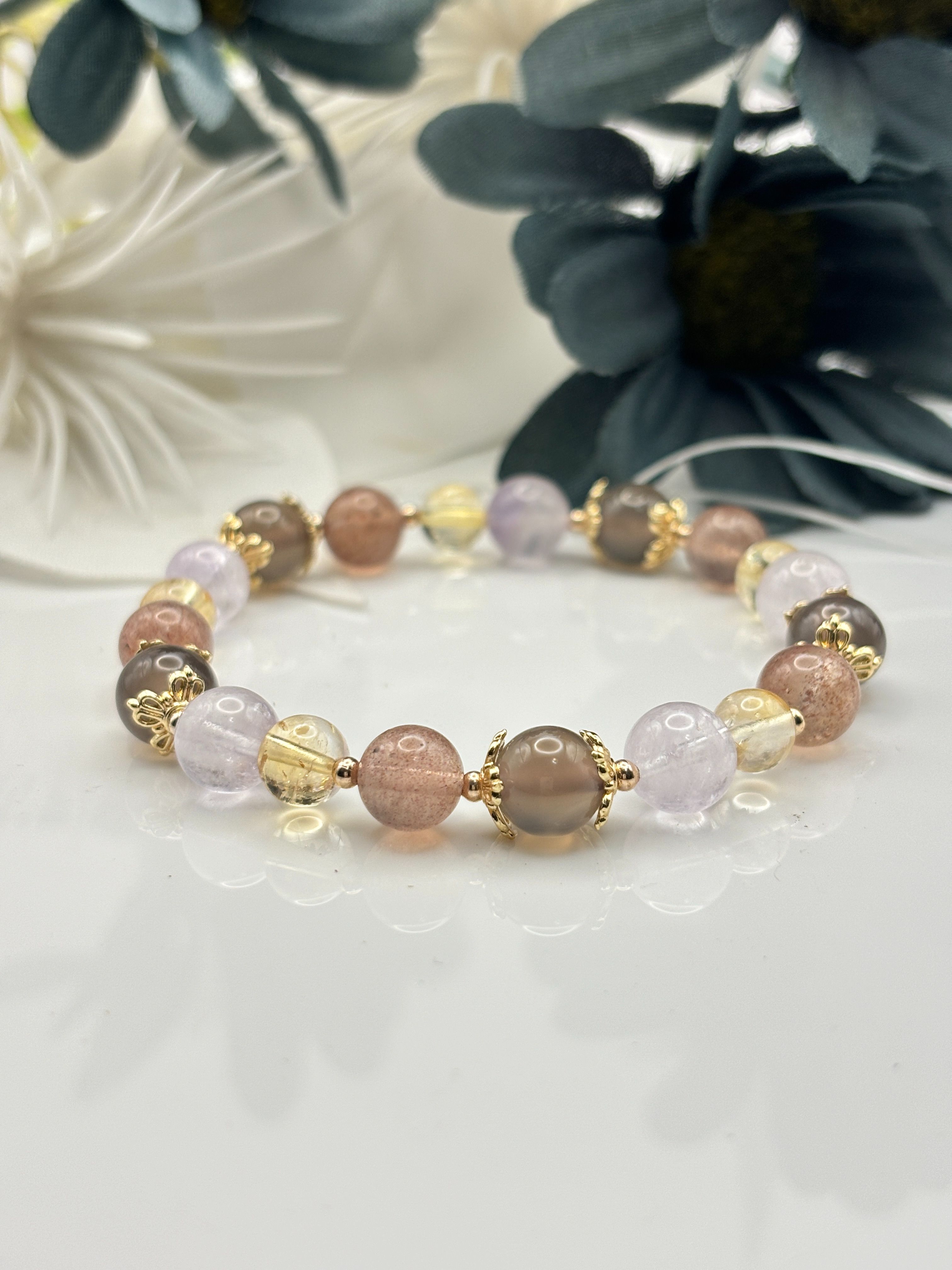 A moment 💫星夜織語｜雙子座守護石｜聰明、多變｜薰衣草紫水晶｜黃水晶｜草莓晶｜湮紫瑪瑙｜水晶手鏈手串設計
