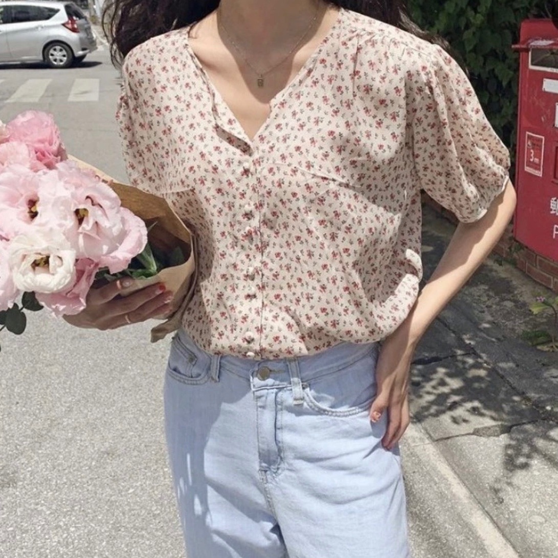 98doci🌷碎花柔膚排扣襯衫