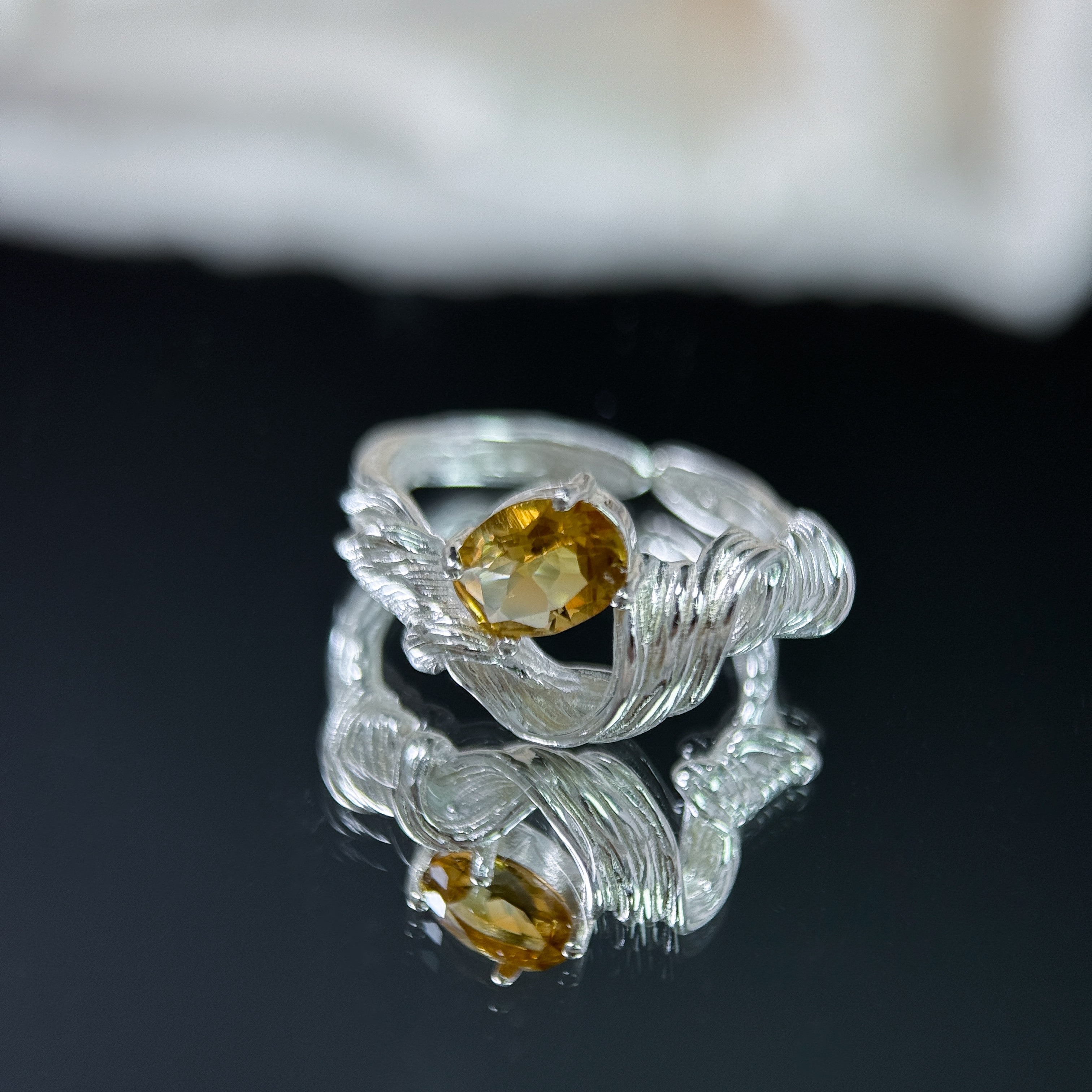 黃水晶 925純銀戒指