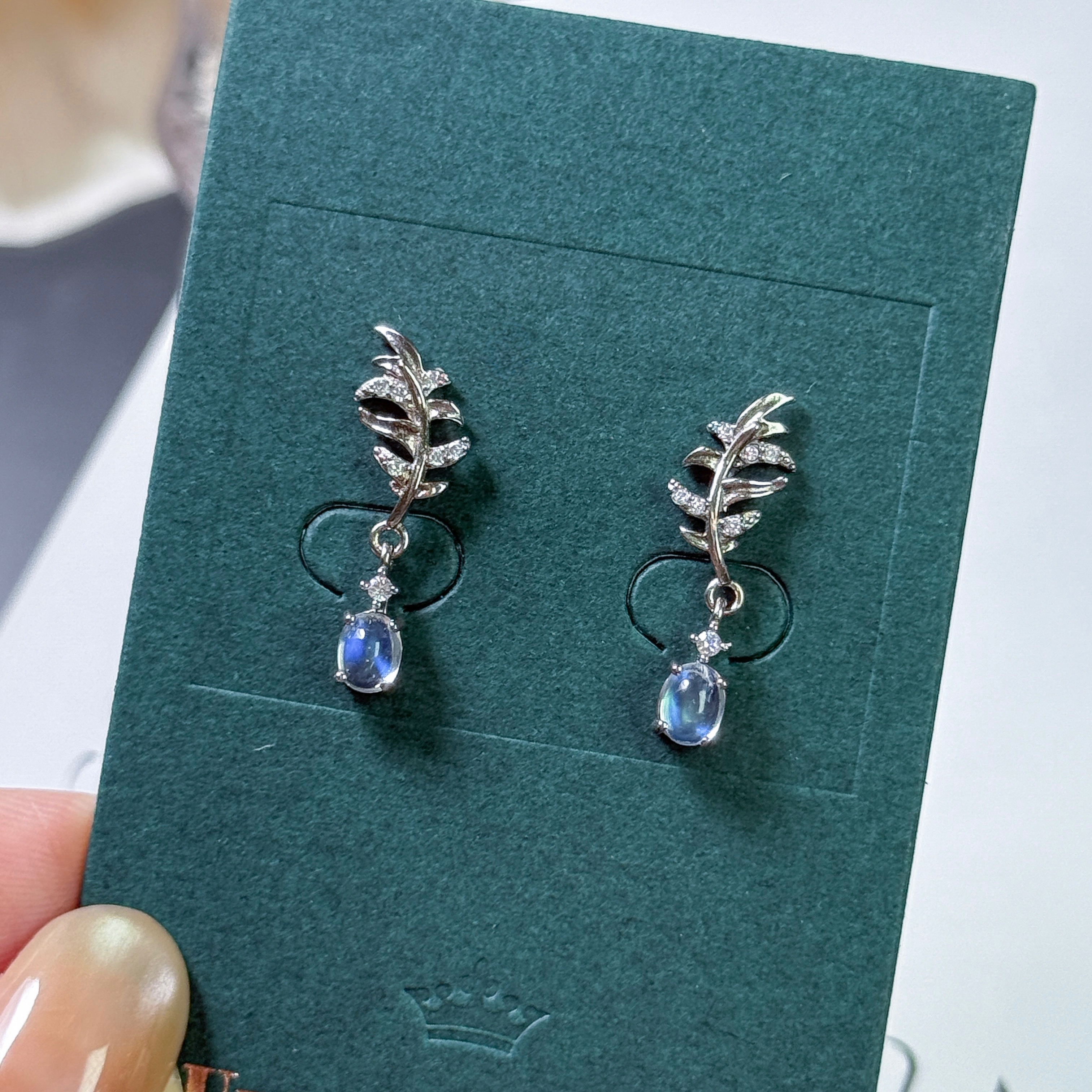 月光石葉片耳環 925銀