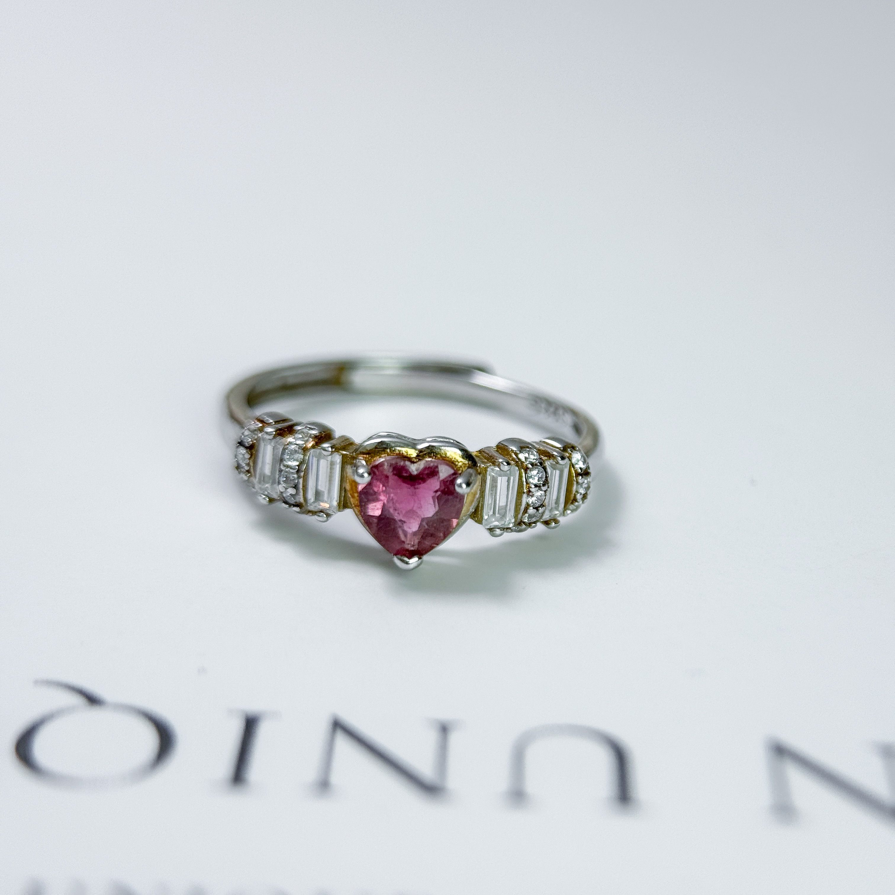 粉碧璽 愛心 925銀戒指