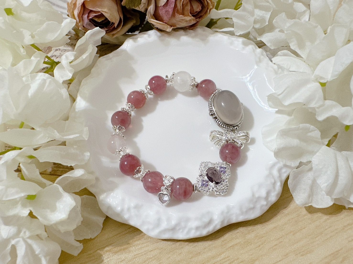 香緹石光✿天然石手作飾品  ꙳⋆° . 奧蘿拉 Aurora ✧⭒.꙳   l白玉髓 l紫馬粉 l白幽靈 l客製水晶手鍊