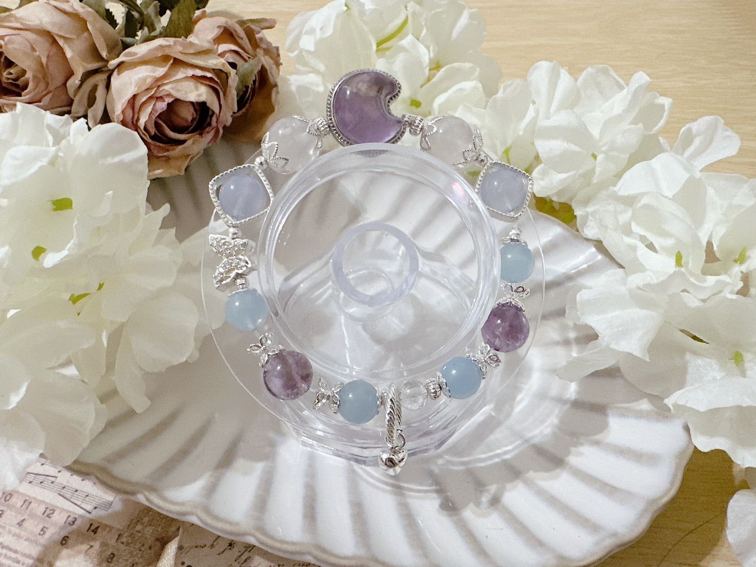 香緹石光✿天然石手作飾品  ꙳⋆° . 露娜 ✧⭒.꙳   l紫水晶 l紫玉髓 l藍玉髓 l海藍寶 l客製水晶手鍊