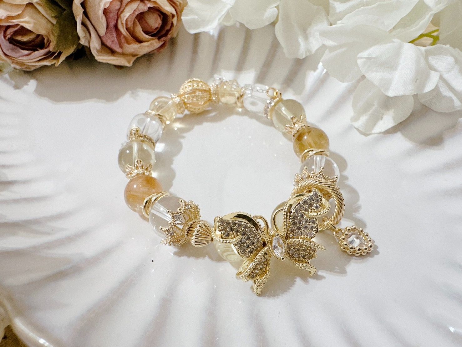 香緹石光✿天然石手作飾品  ꙳⋆° . 夢蝶 ✧⭒.꙳ l檸檬晶 l黃水晶 l白水晶 l客製水晶手鍊