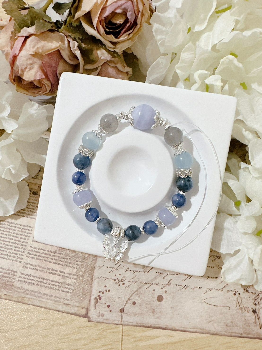 香緹石光✿天然石手作飾品  ꙳⋆° . 蔚藍之境 ✧⭒.꙳   l藍玉髓 l紫光拉長石 l海藍寶 l客製水晶手鍊