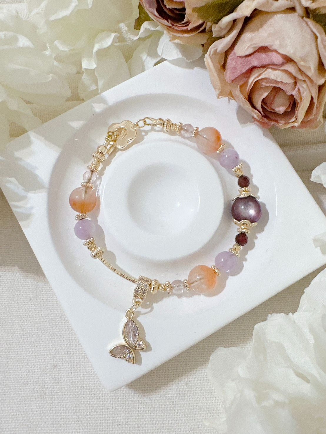 香緹石光✿天然石手作飾品  ꙳⋆° . 晨曦之詩 ✧⭒.꙳   l紫鋰雲母 l紅石榴石 l薰衣草紫水晶 l紅兔毛