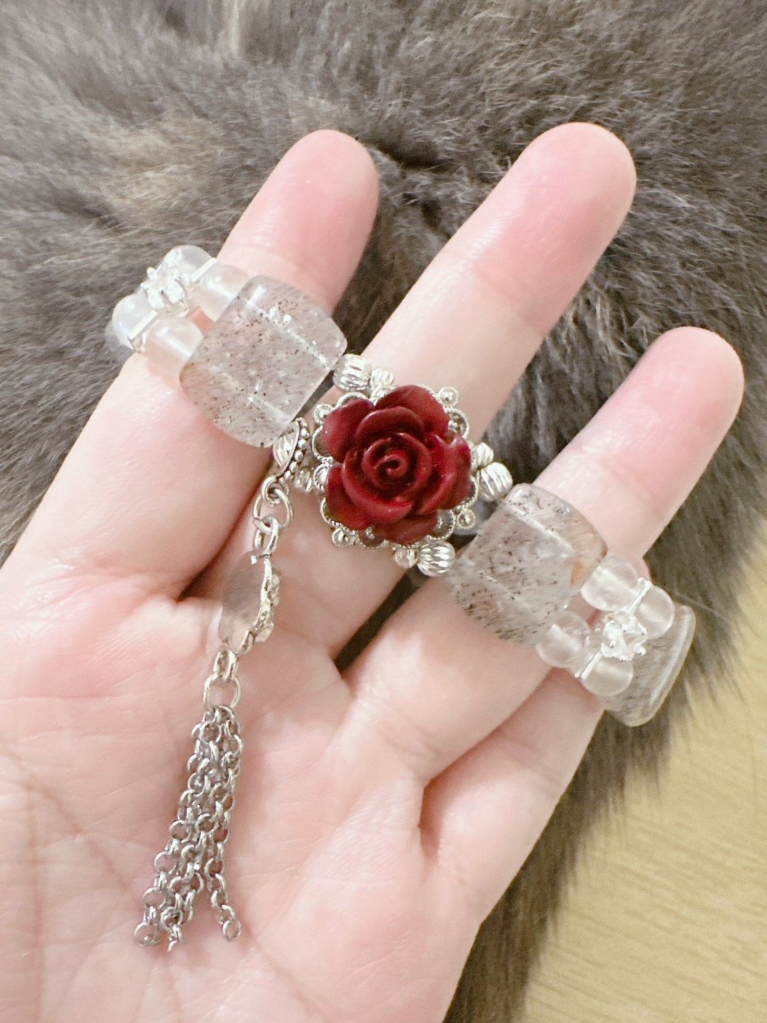 香緹石光✿天然石手作飾品  ꙳⋆° . 鏡中薔薇 ✧⭒.꙳ l硃砂 l黑雲母 l藍月光