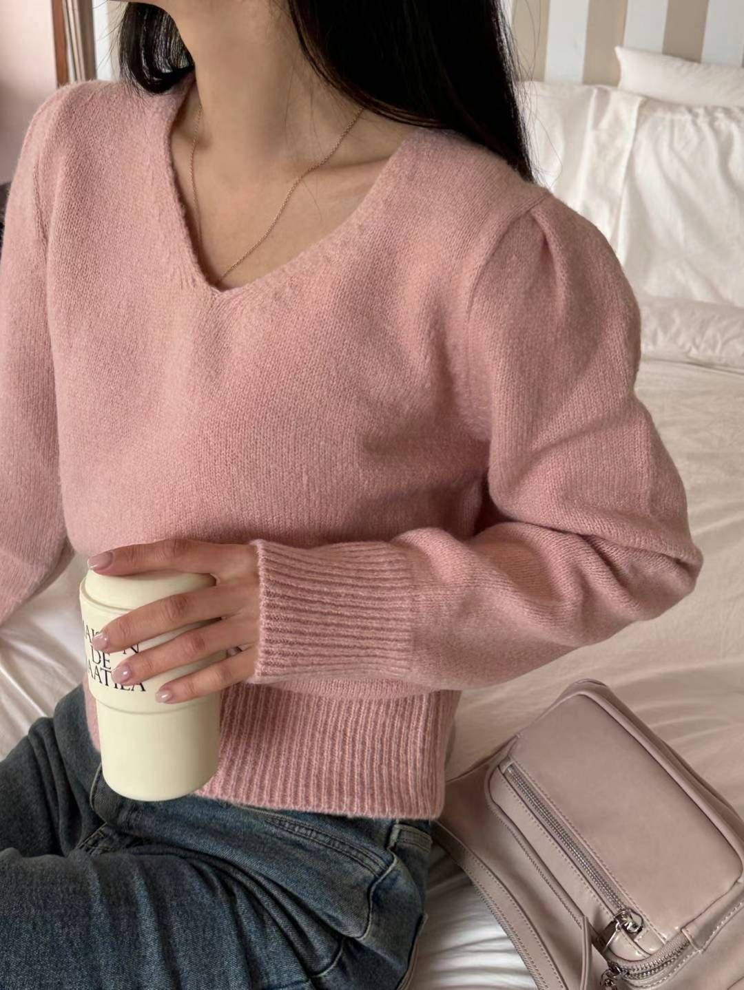 公主袖V領毛衣