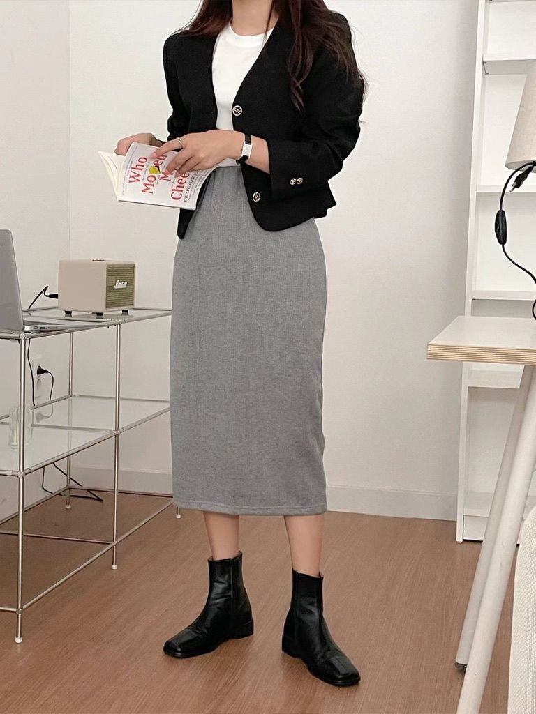 後開衩打底針織裙