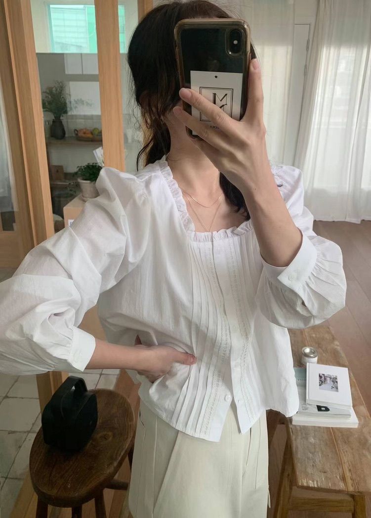 Mellounge方領皺摺捲邊襯衫