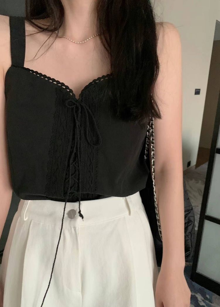 緹花邊綁帶馬甲背心