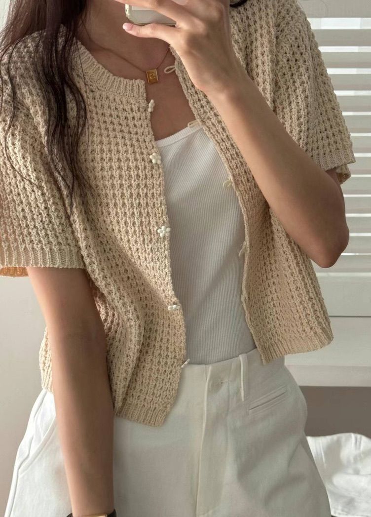 貝殼釦兩穿針織外套/罩衫