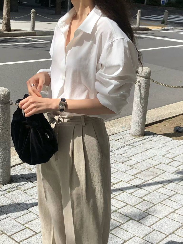 Ounce 夏日棉麻抽繩直筒長褲