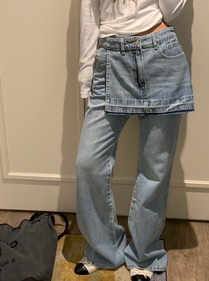 拼接小短裙牛仔褲