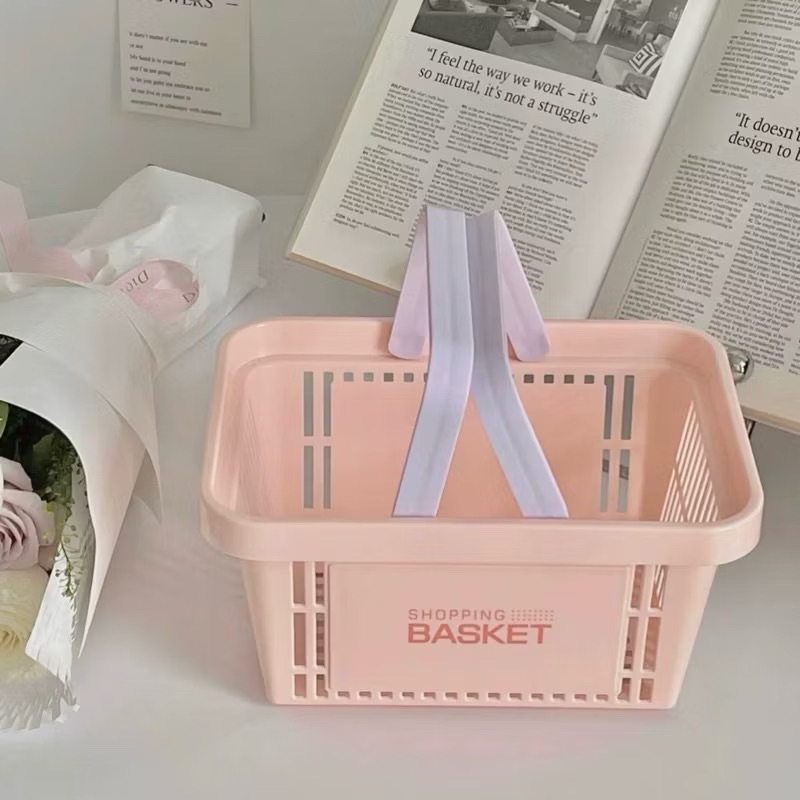 全新✨粉色桌面零食雜物收納籃