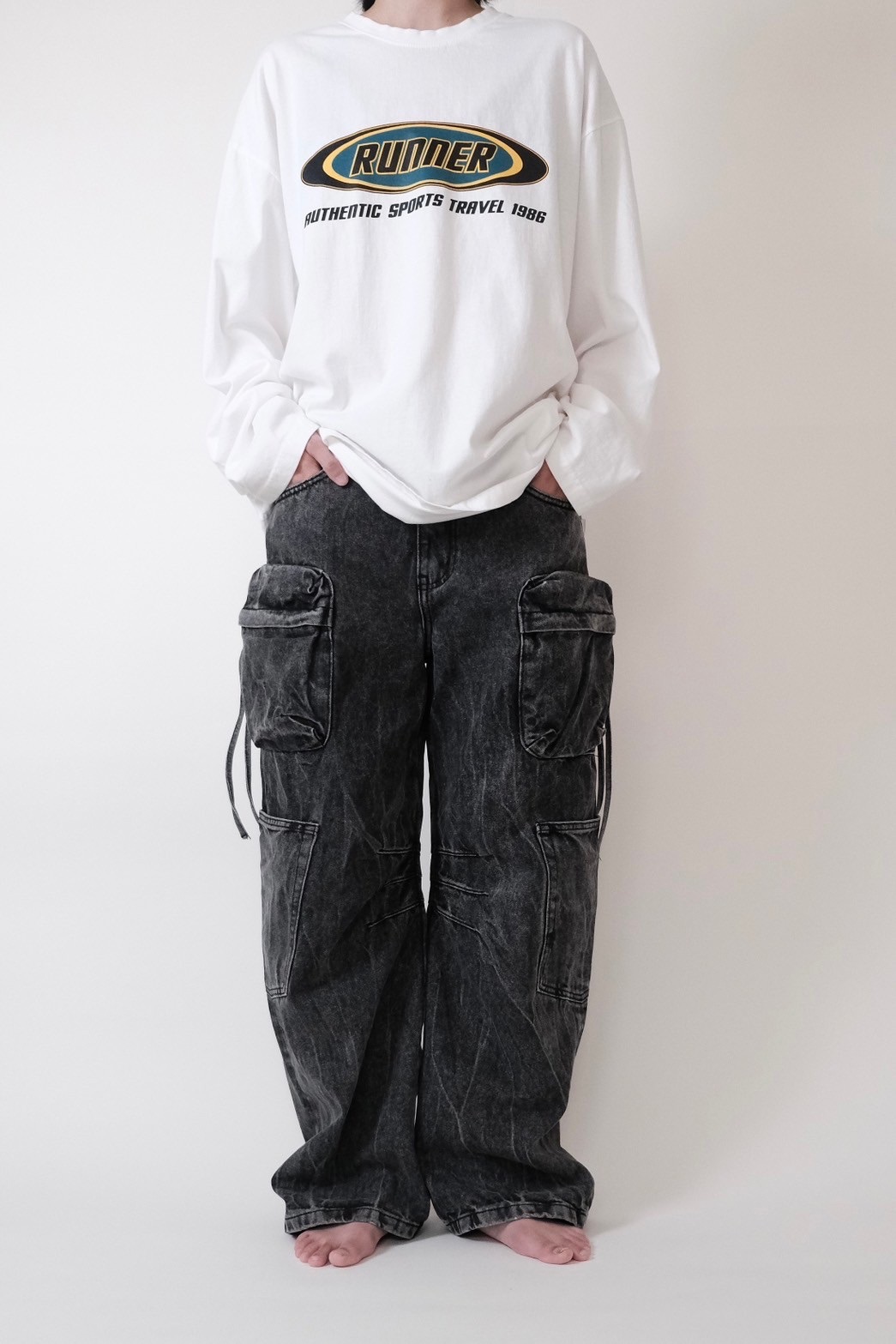 工裝多口袋牛仔褲