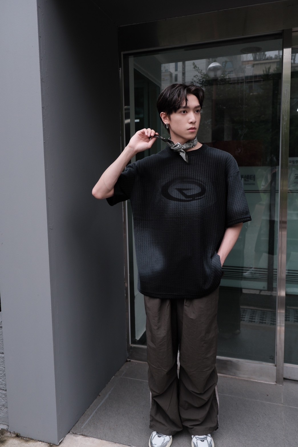 水洗漸變格紋Ｔ