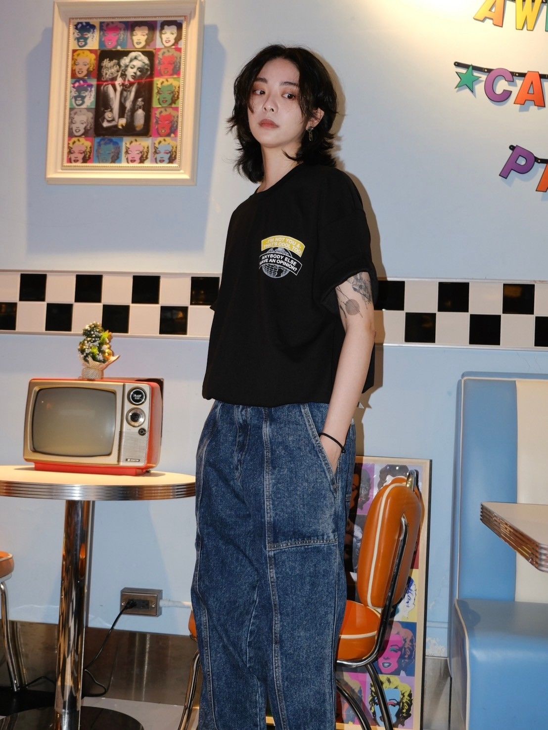 復古寬直筒牛仔褲