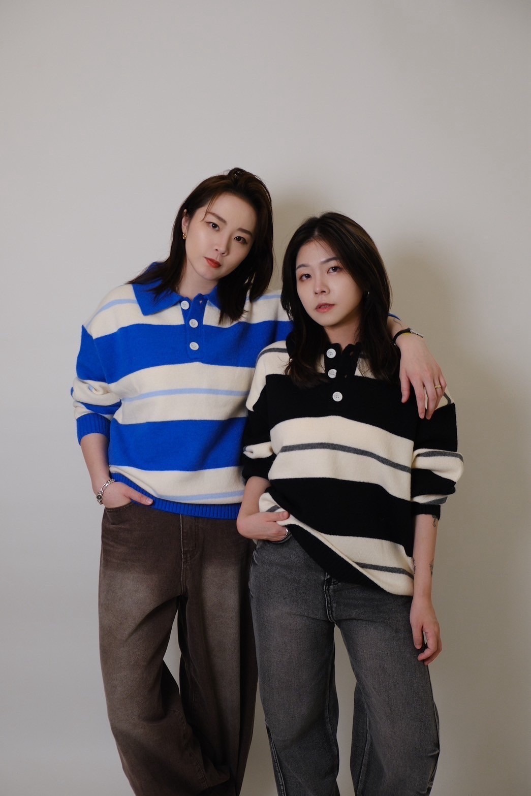 橫條polo 領毛衣