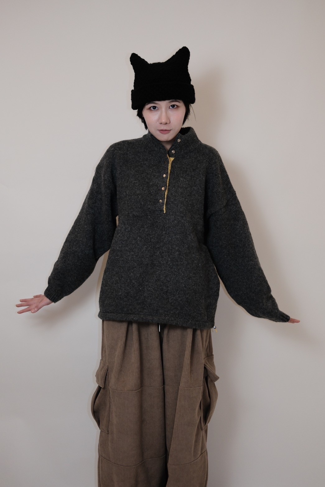 撞色半高領毛衣