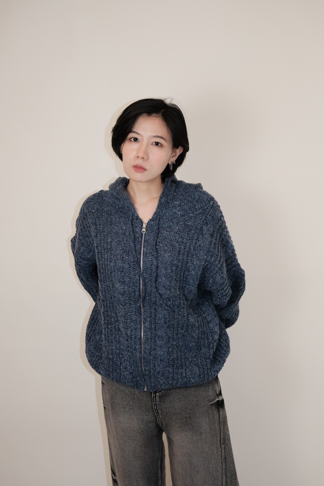 麻花拉鍊針織外套