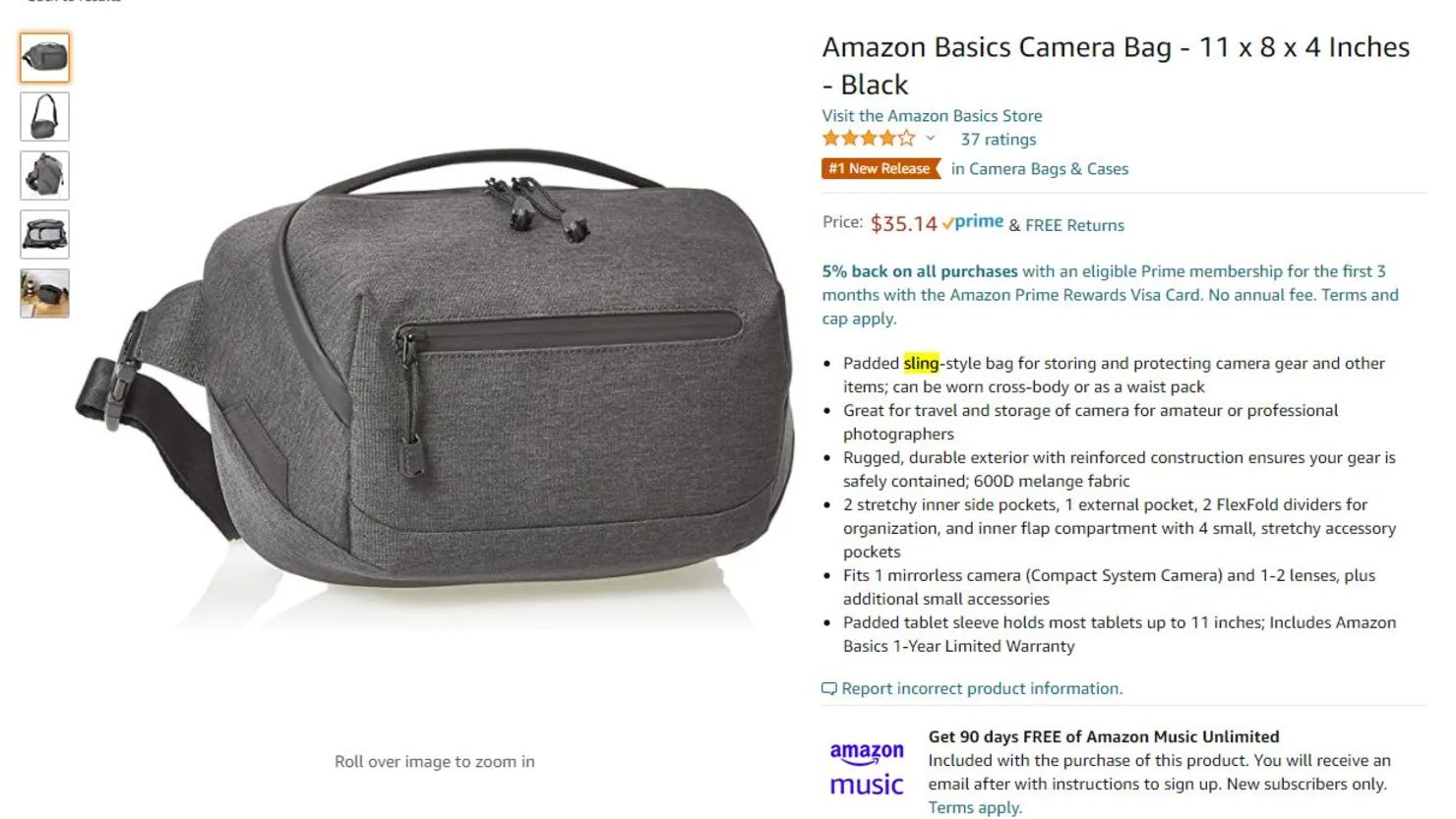 美國亞馬遜自有品牌 Basics Camera Bag