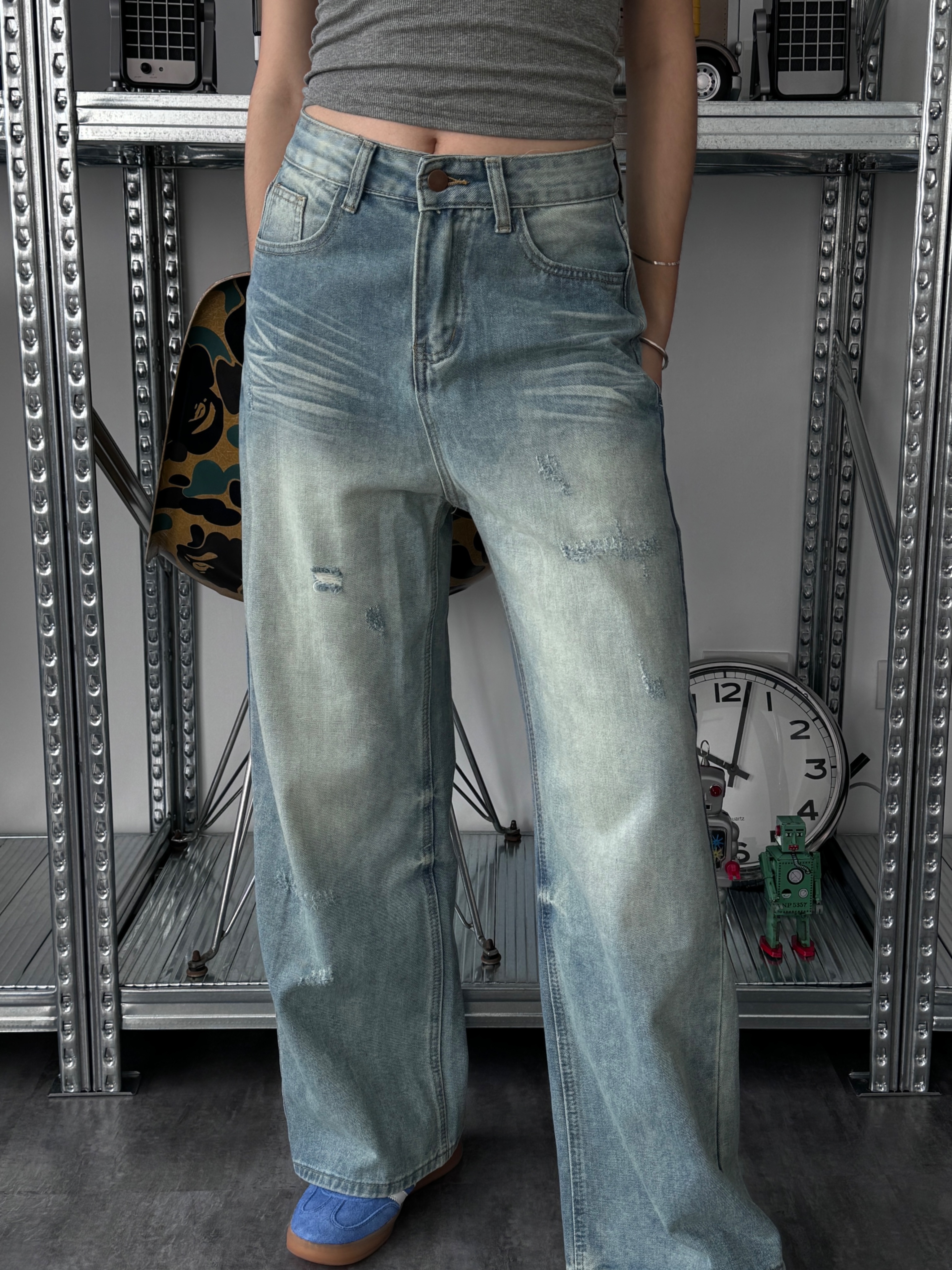 Denim girl🤠美式復古刷色牛仔褲