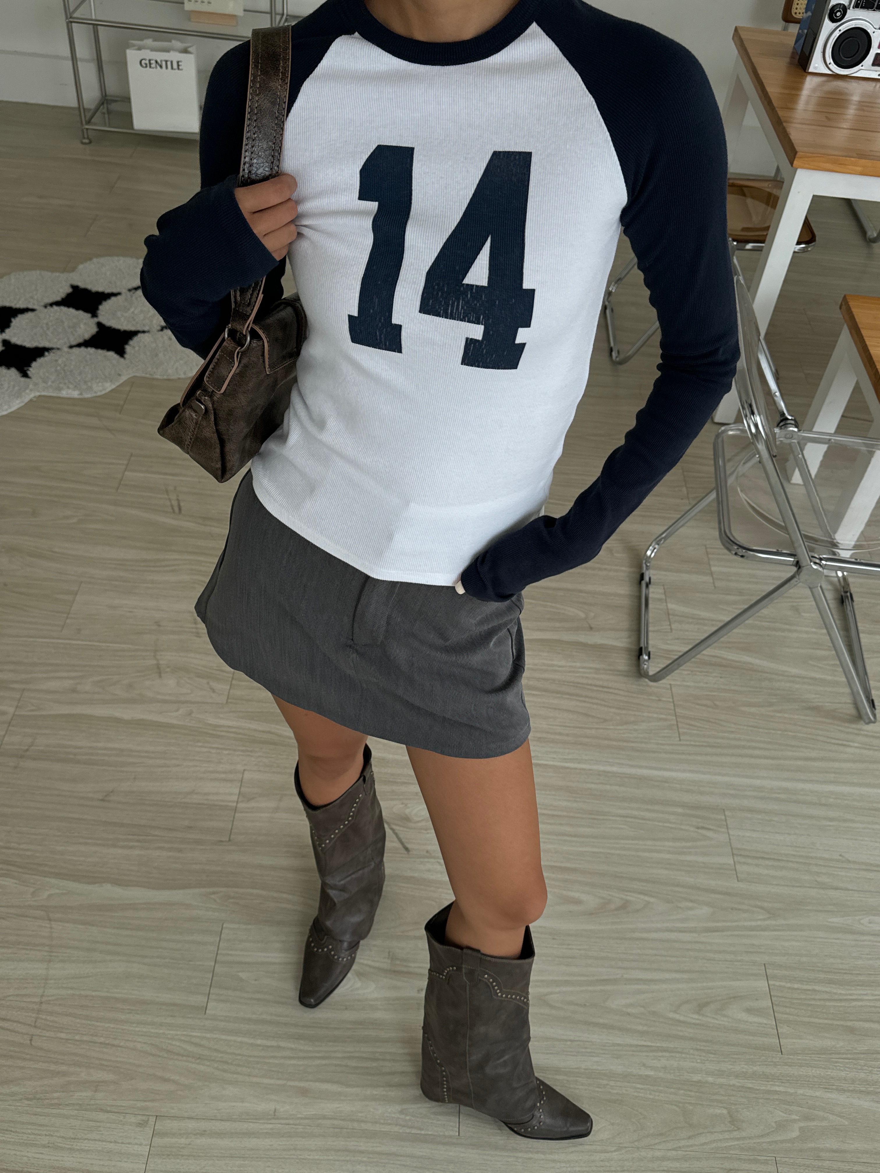 14🎧BM風螺紋長袖拼接長袖上衣