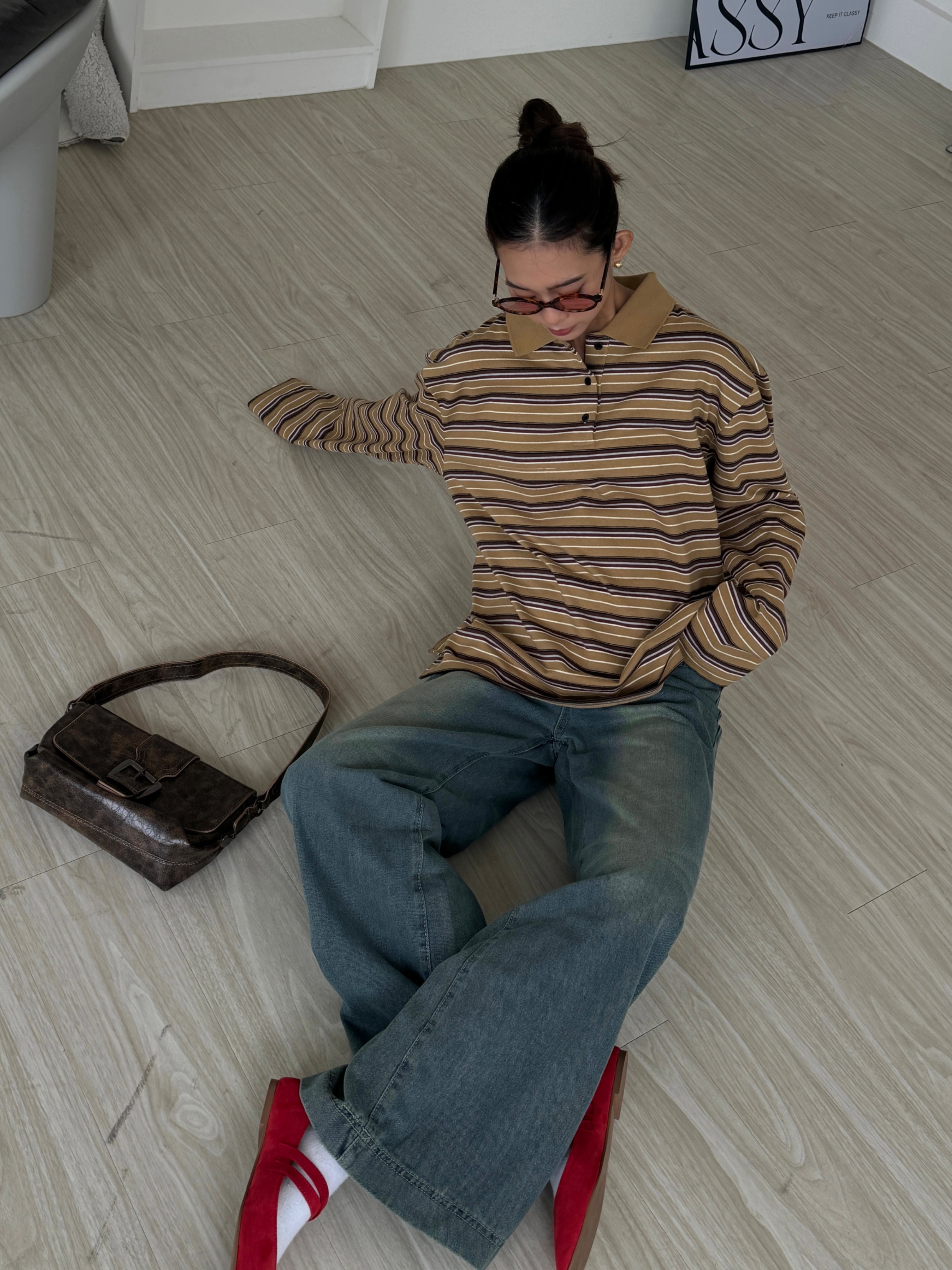 小男孩復古美式條紋polo衫☕️🤎