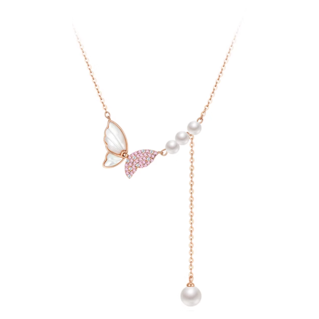 S925純銀玫瑰金蝴蝶珍珠項鍊【預購】