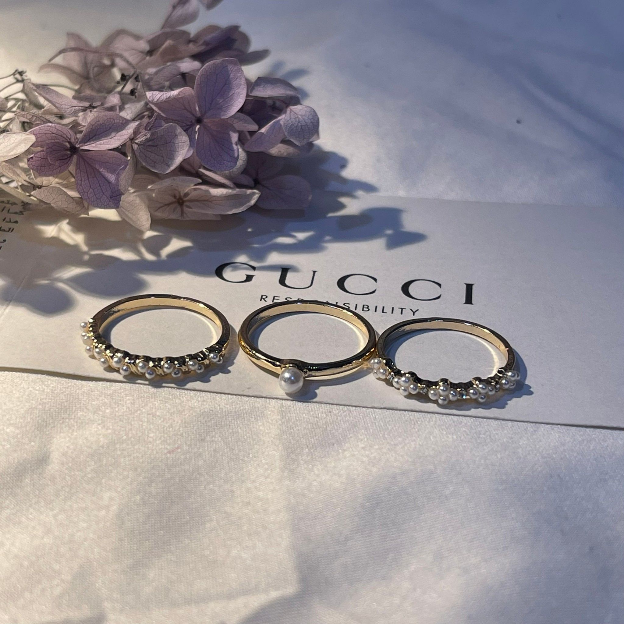 韓國鑲鑽三件組珍珠戒指【預購】